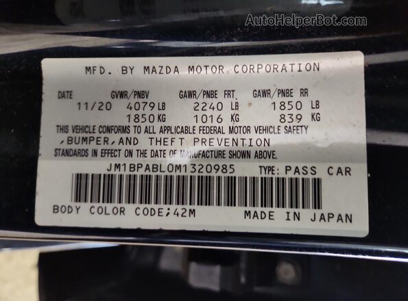 JM1BPABL0M1320985 2021 MAZDA 3 Blue Շարժիչի բաժամունքի տեսք
