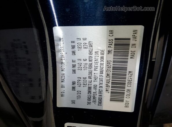 JM1BPADL0M1316593 2021 MAZDA 3 Blue VIN sticker view