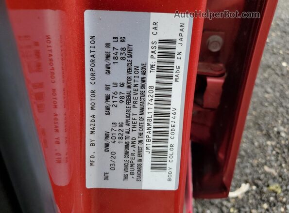 JM1BPANM8L1174208 2020 MAZDA 3 Red Vista del compartimento del motor