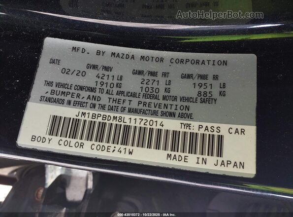 JM1BPBDM8L1172014 2020 MAZDA 3 Black ძრავის განყოფილების ხედი