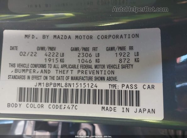 JM1BPBML8N1515124 2022 MAZDA 3 Gray Engine compartment view