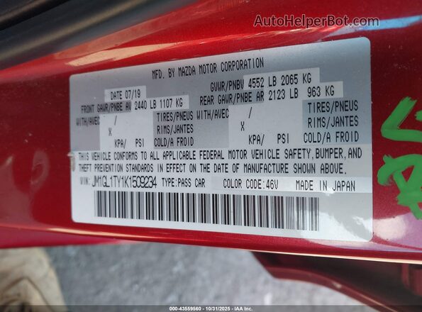 JM1GL1TY1K1509234 2019 MAZDA 6 Red Շարժիչի բաժամունքի տեսք
