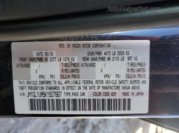 JM1GL1UM5K1507997 2019 MAZDA 6 Blue Вид наклейки з VIN-кодом