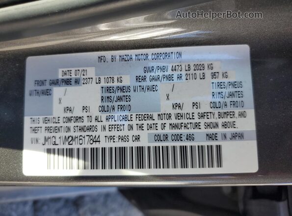 JM1GL1VM2M1617844 2021 MAZDA 6 Gray Շարժիչի բաժամունքի տեսք
