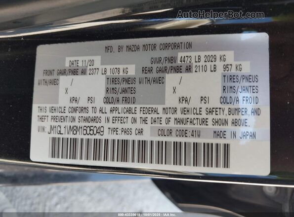 JM1GL1VM8M1605049 2021 MAZDA 6 Black Շարժիչի բաժամունքի տեսք