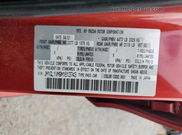 JM1GL1VM9M1613743 2021 MAZDA 6 Red Widok komory silnika