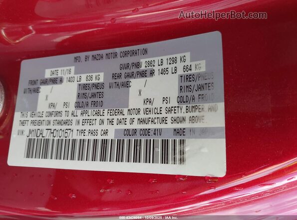 JM1NDAL77H0101671 2017 MAZDA MX-5 MIATA RF Red Engine compartment view
