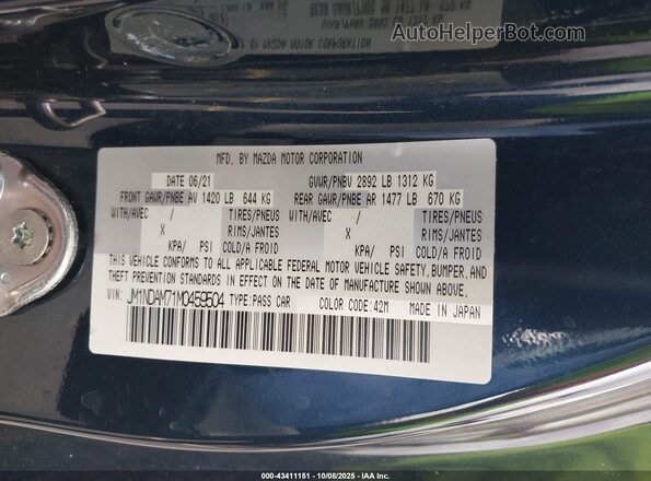 JM1NDAM71M0459504 2021 MAZDA MX-5 MIATA RF Dark Blue ძრავის განყოფილების ხედი