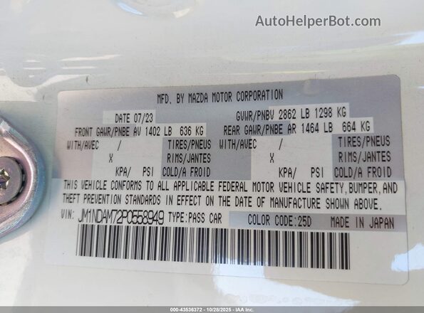 JM1NDAM72P0558949 2023 MAZDA MX-5 MIATA RF White Вид підкапотного простору