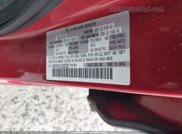 JM3KFBAY0L0829332 2020 MAZDA CX-5 Burgundy ძრავის განყოფილების ხედი