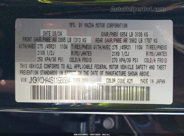 JM3KKCHA4S1198684 2025 MAZDA CX-90 PHEV Dark Blue Vista del compartimento del motor