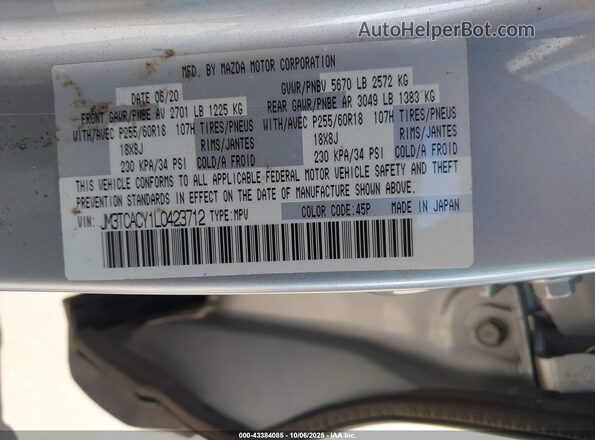 JM3TCACY1L0423712 2020 MAZDA CX-9 Gray Widok komory silnika