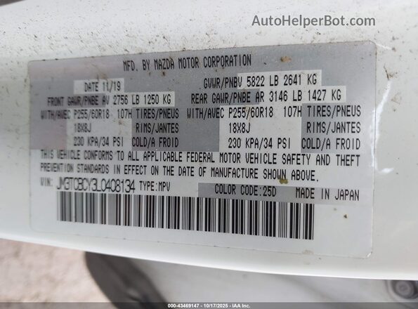 JM3TCBCY3L0408134 2020 MAZDA CX-9 White Engine compartment view