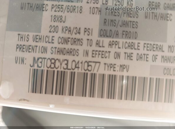 JM3TCBCY3L0410577 2020 MAZDA CX-9 White Widok komory silnika