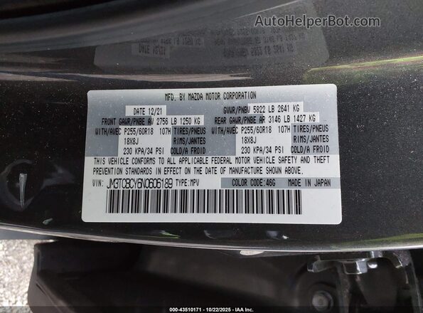 JM3TCBCY6N0606189 2022 MAZDA CX-9 Gray Vista del compartimento del motor