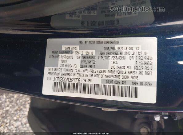 JM3TCBCYXM0521709 2021 MAZDA CX-9 Blue 