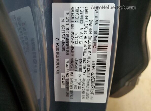 JM3TCBDY1M0521791 2021 MAZDA CX-9 Gray Widok naklejki z numerem VIN