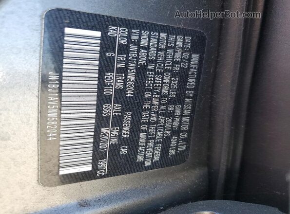 JN1BJ1AV5NW582044 2022 NISSAN ROGUE Gray VIN կոդի պիտակի տեսք