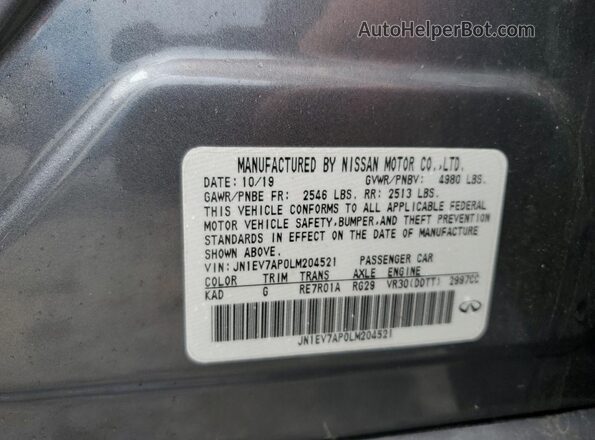 JN1EV7AP0LM204521 2020 INFINITI Q50 Gray ძრავის განყოფილების ხედი