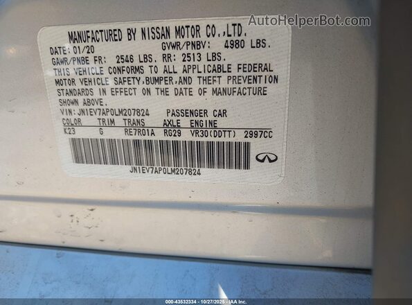 JN1EV7AP0LM207824 2020 INFINITI Q50 Серебряный Вид подкапотного пространства