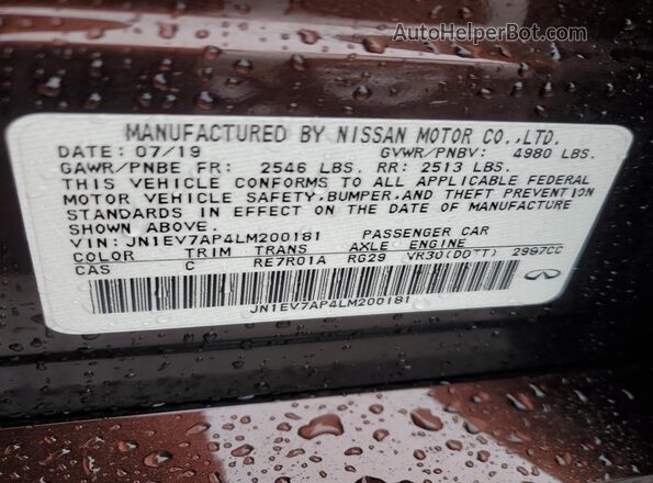 JN1EV7AP4LM200181 2020 INFINITI Q50 Brown Widok komory silnika