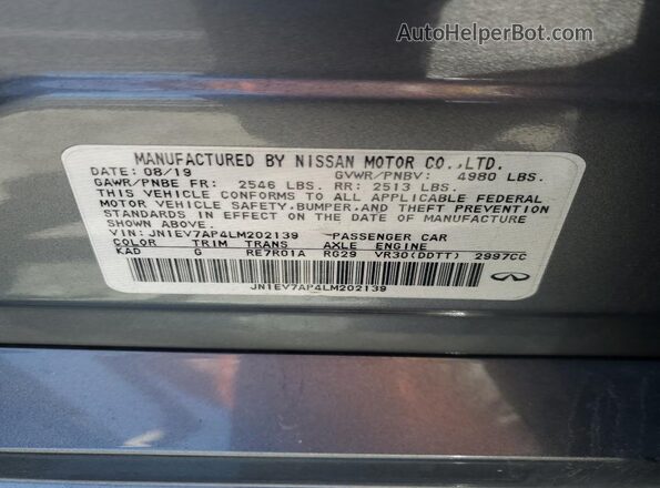 JN1EV7AP4LM202139 2020 INFINITI Q50 Серый Вид наклейки с VIN-кодом