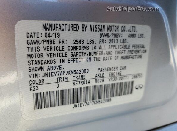 JN1EV7AP7KM542089 2019 INFINITI Q50 Silver Widok komory silnika