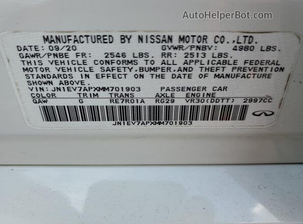 JN1EV7APXMM701903 2021 INFINITI Q50 White Engine compartment view