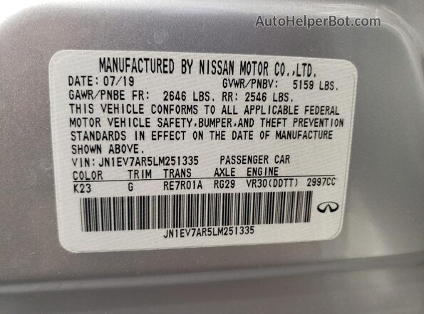 JN1EV7AR5LM251335 2020 INFINITI Q50 Silver Vista del compartimento del motor