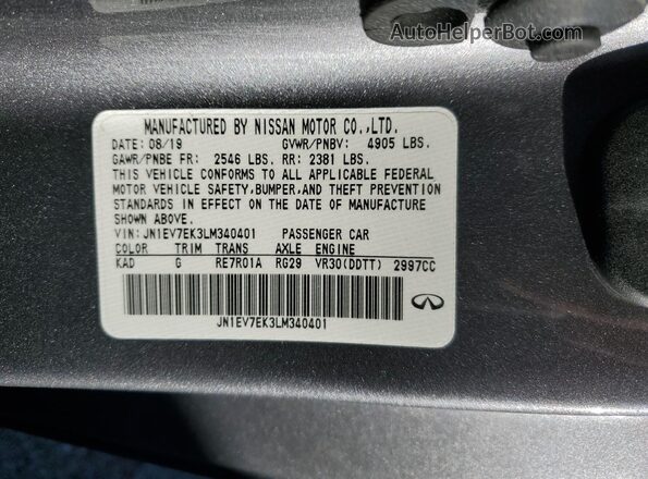 JN1EV7EK3LM340401 2020 INFINITI Q60 Charcoal 