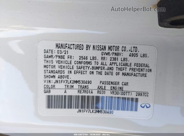JN1FV7LK2MM530490 2021 INFINITI Q60 Белый Вид подкапотного пространства