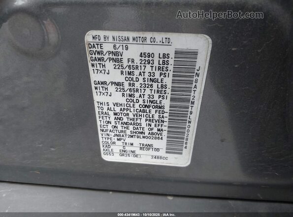 JN8AT2MT9LW002864 2020 NISSAN ROGUE Gray Widok komory silnika