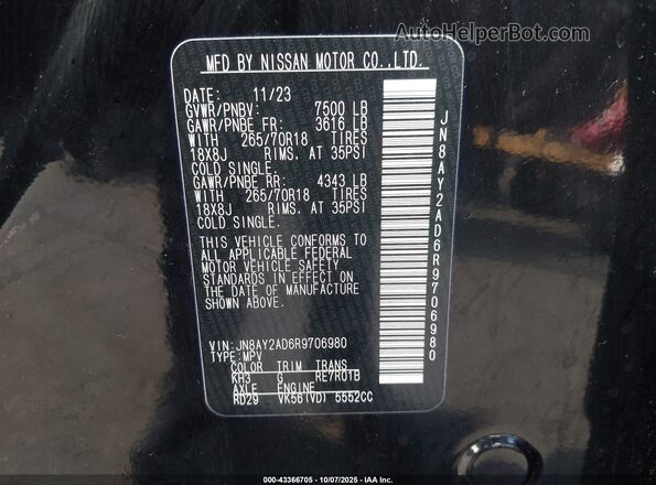 JN8AY2AD6R9706980 2024 NISSAN ARMADA Black ძრავის განყოფილების ხედი