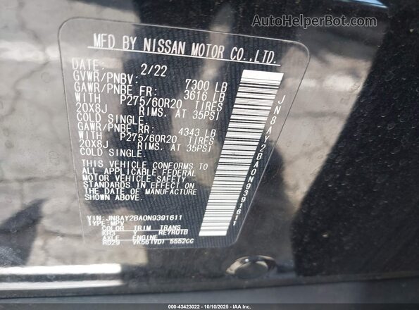 JN8AY2BA0N9391611 2022 NISSAN ARMADA Black 