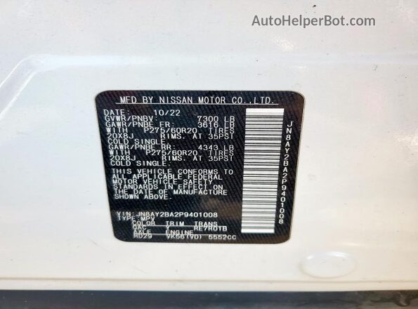 JN8AY2BA2P9401008 2023 NISSAN ARMADA White 