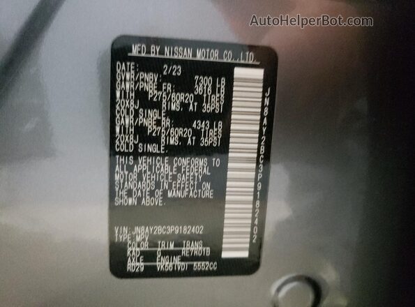 JN8AY2BC3P9182402 2023 NISSAN ARMADA Gray VIN կոդի պիտակի տեսք