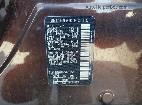 JN8AY2DA7M9371836 2021 NISSAN ARMADA Бордовый Вид подкапотного пространства
