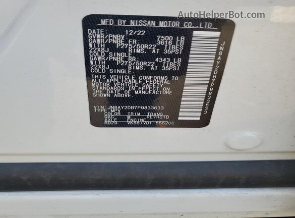JN8AY2DB7P9833633 2023 NISSAN ARMADA White სალონის 360-გრადუსიანი ხედი