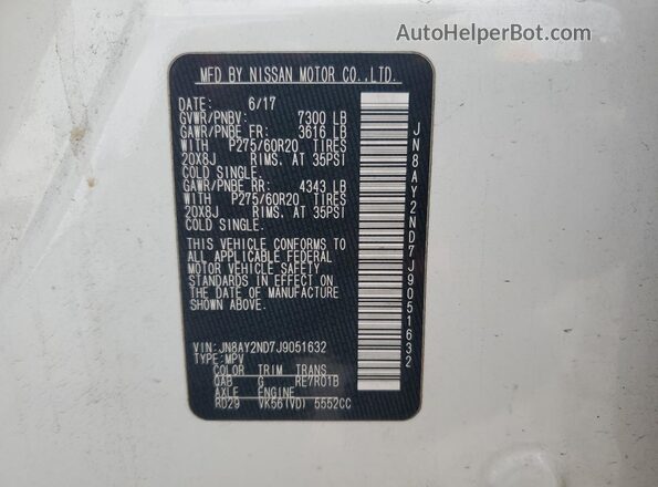 JN8AY2ND7J9051632 2018 NISSAN ARMADA White 