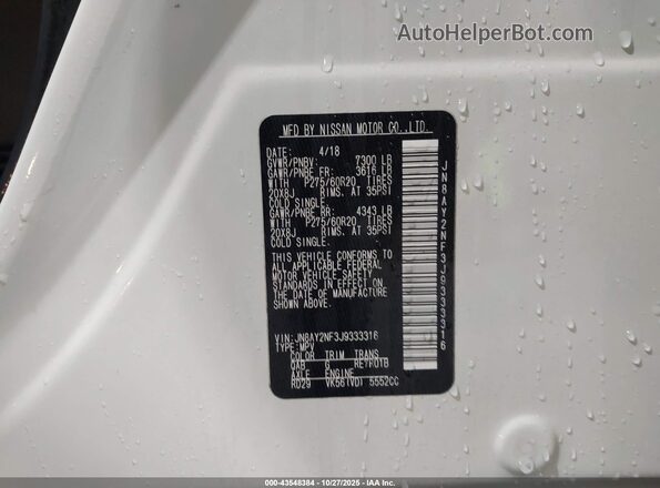 JN8AY2NF3J9333316 2018 NISSAN ARMADA White 