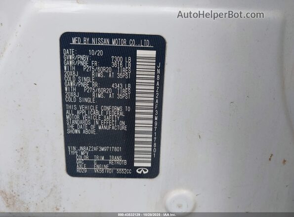 JN8AZ2AF3M9717801 2021 INFINITI QX80 White Widok komory silnika
