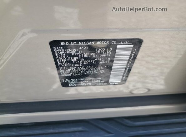 JN8AZ2BFXM9720998 2021 INFINITI QX80 Beige Widok naklejki z numerem VIN