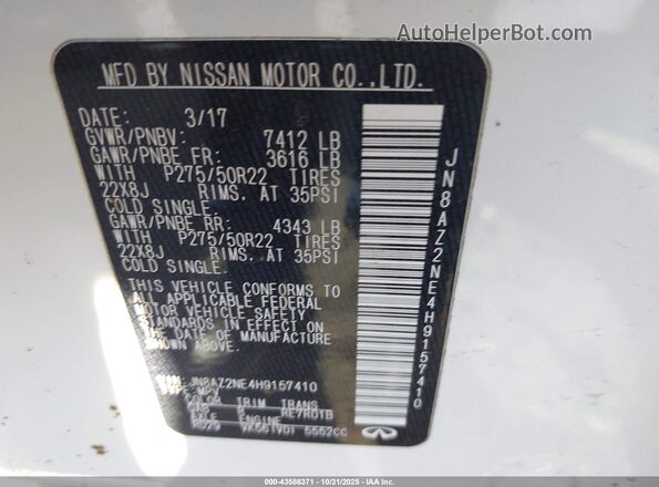 JN8AZ2NE4H9157410 2017 INFINITI QX80 White 