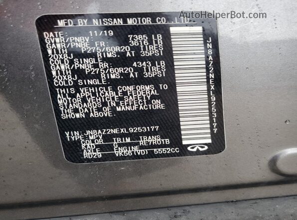 JN8AZ2NEXL9253177 2020 INFINITI QX80 Gray Vista interior de 360 grados