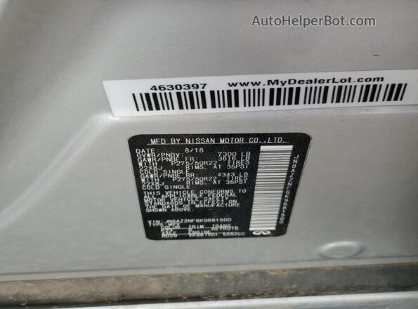 JN8AZ2NF6K9681500 2019 INFINITI QX80 Серебряный Вид наклейки с VIN-кодом