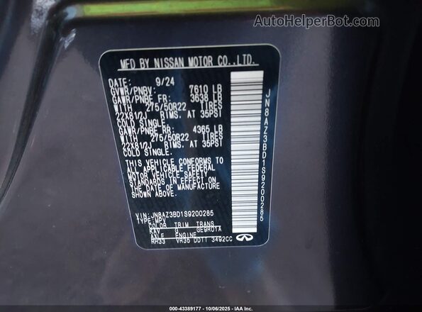 JN8AZ3BD1S9200285 2025 INFINITI QX80 Gray 