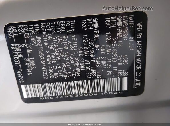 JN8BT3BBXRW447322 2024 NISSAN ROGUE Серебряный Вид подкапотного пространства