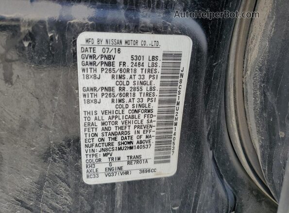 JN8CS1MU2HM140537 2017 INFINITI QX70 Black Vista del compartimento del motor
