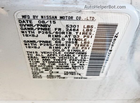 JN8CS1MUXGM670172 2016 INFINITI QX70 Белый 
