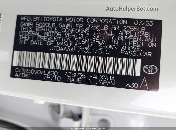 JTDAAAAF7P3013010 2023 TOYOTA LIMITED White Vista del compartimento del motor